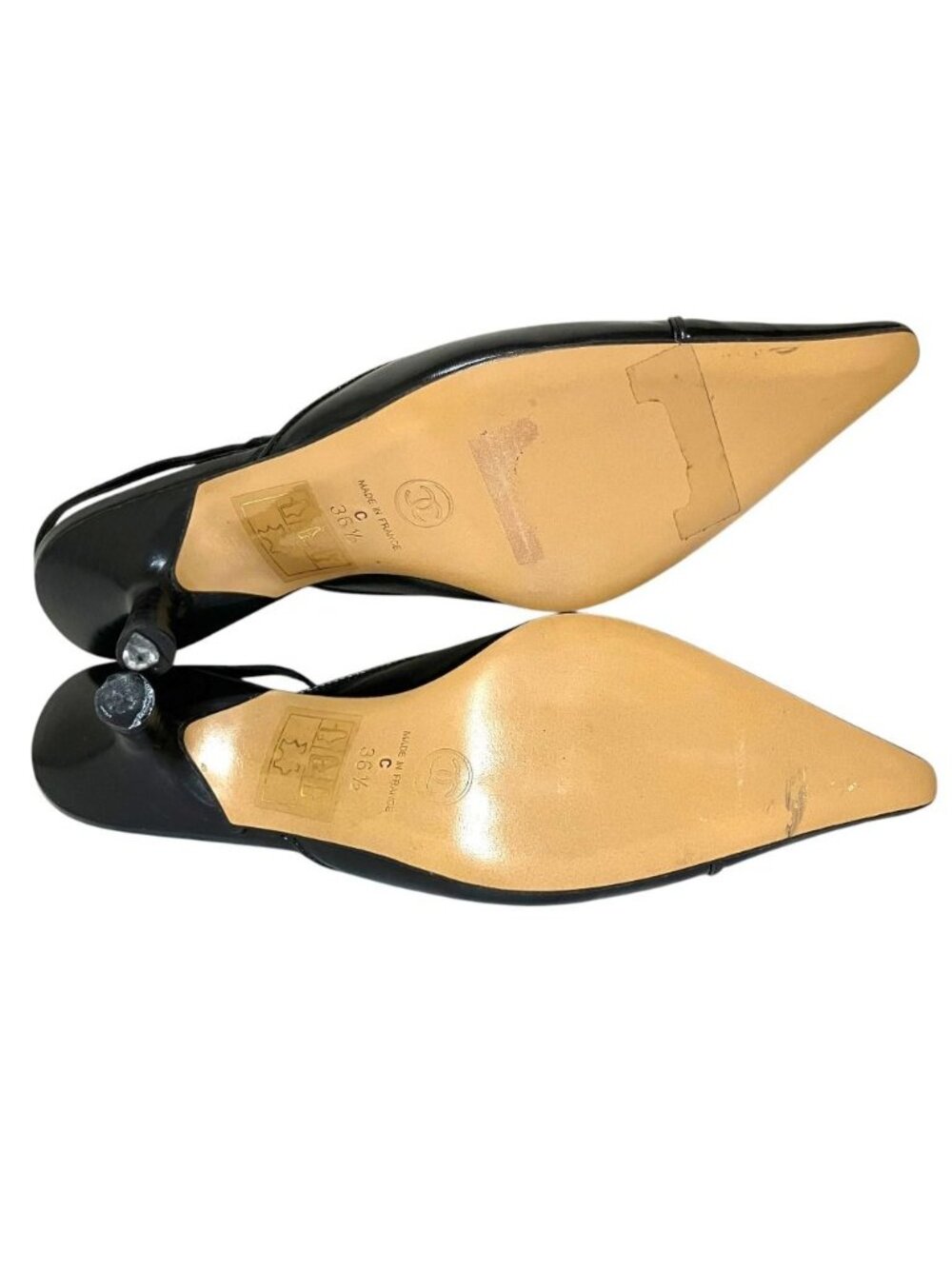 Chanel Vintage Sling Back Pointed Toe Pumps 36.5 Black Heel - Picture 7 of 10